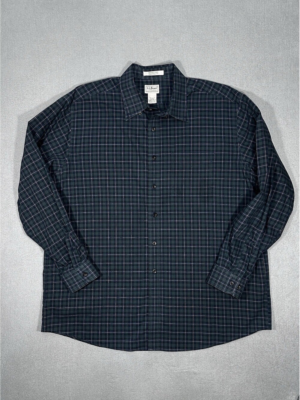 LL Bean Men’s Shirt Green Plaid Traditional Fit X-Large Regular Wrinkle Free